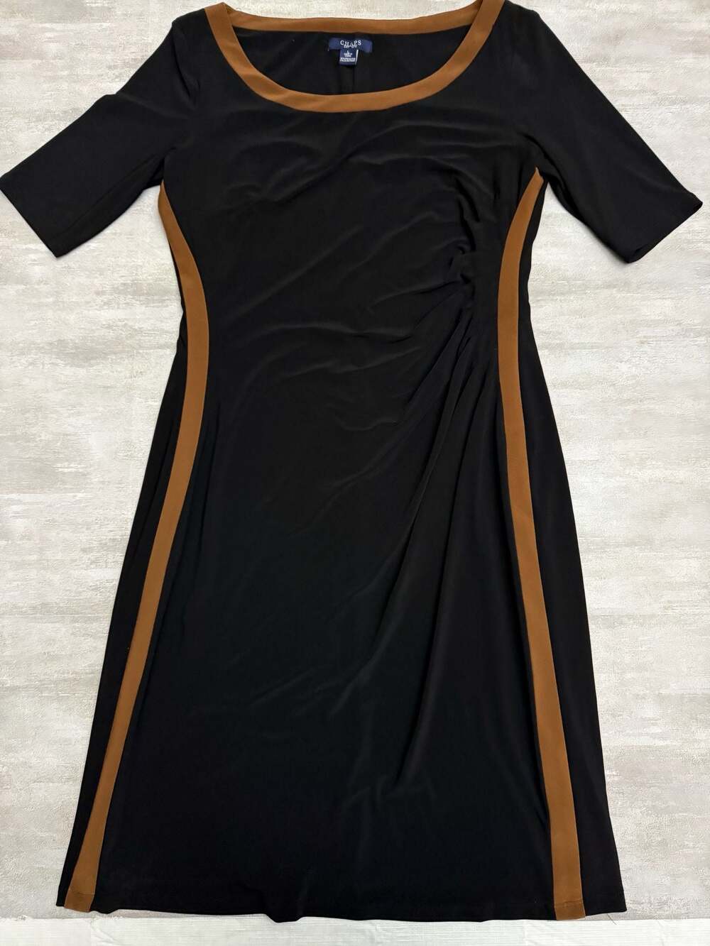 Chaps Women's Black and Brown Colorblock Ruched Sheath Dress Size L